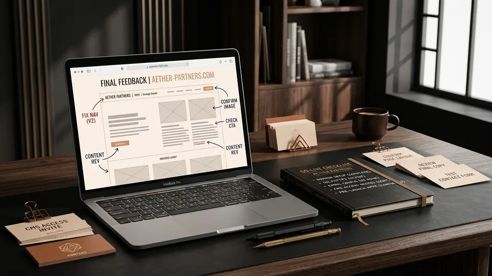 Anteprima URL di test sullo schermo con annotazioni di feedback e lista di approvazione finale