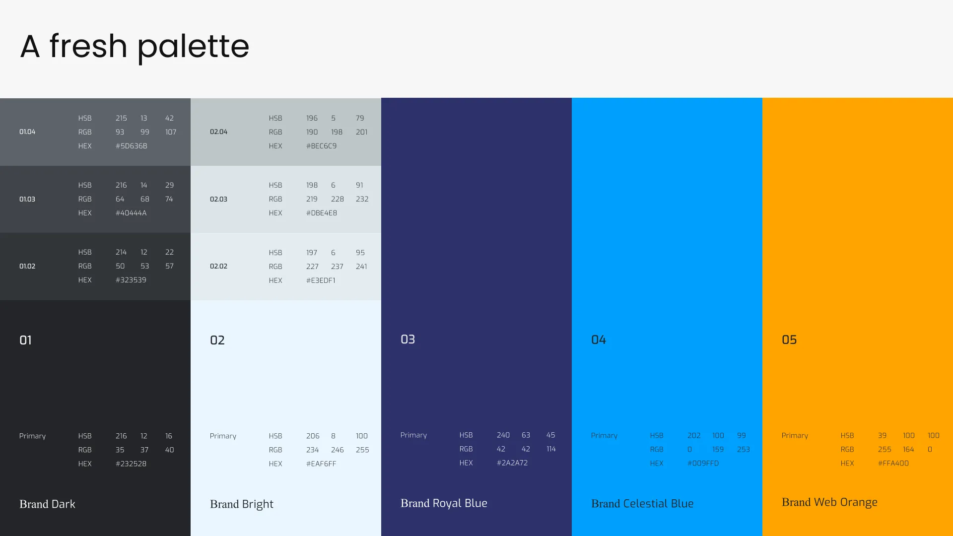 Colour palette with usage examples